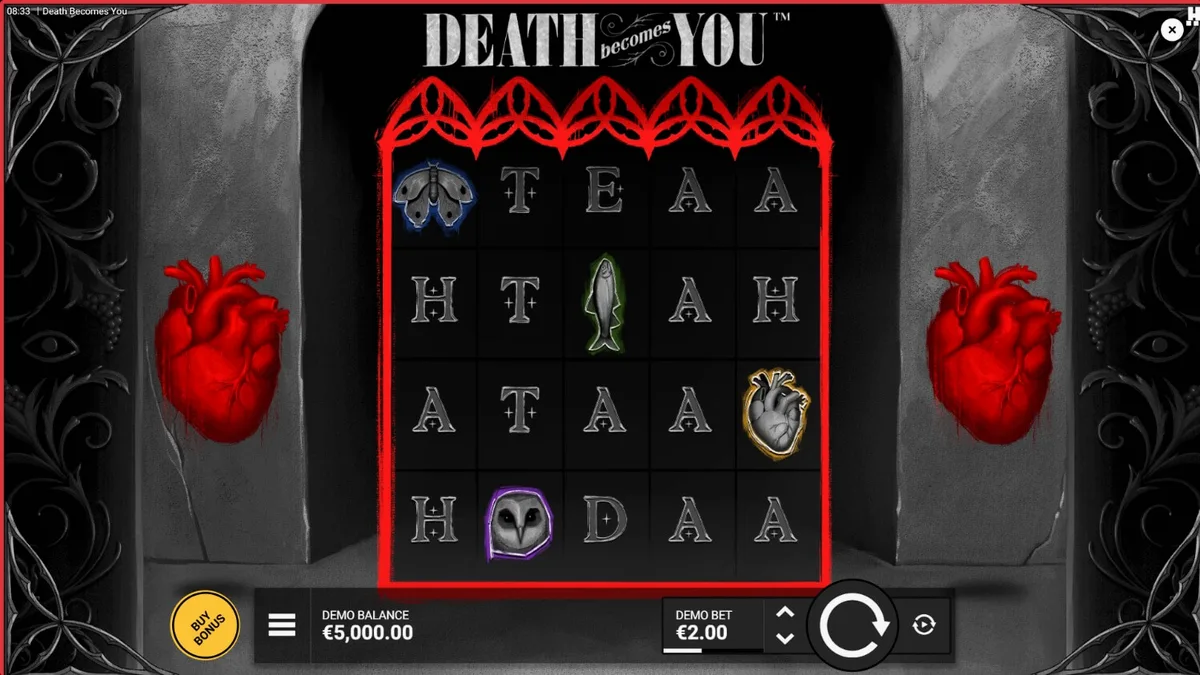 Tampilan visual slot Death Becomes You dengan nuansa gothic dan elemen horor